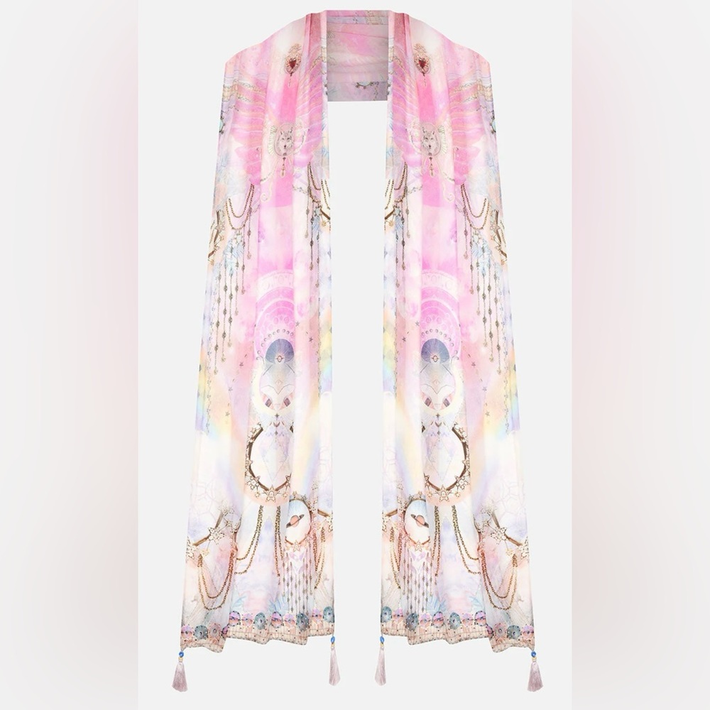 CAMILLA *Wings of Pegasus* pink celestial print silk scarf belt top headband